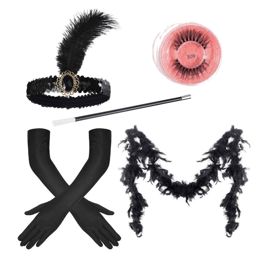 🖤✨ 5PCS 1920s Black Accessories Flapper Great Gatsby Retro Costume Set NEW
